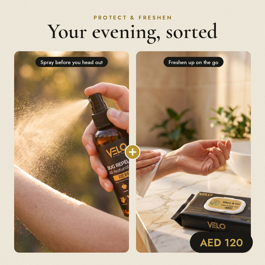 Bundle 1 Bug Repellent Spray + 3 VELO Travel Wet Wipes