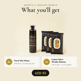 Bundle 1 Fabric Wrinkle Release + 3 VELO Travel Wet Wipes