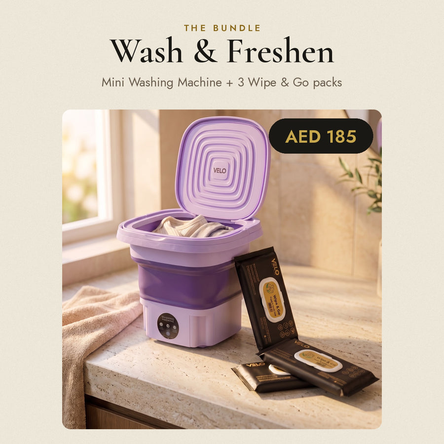 Bundle 1 Mini Washing Machine + 3 VELO Travel Wet Wipes