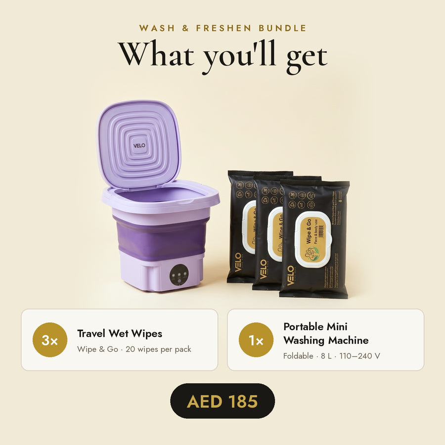 Bundle 1 Mini Washing Machine + 3 VELO Travel Wet Wipes