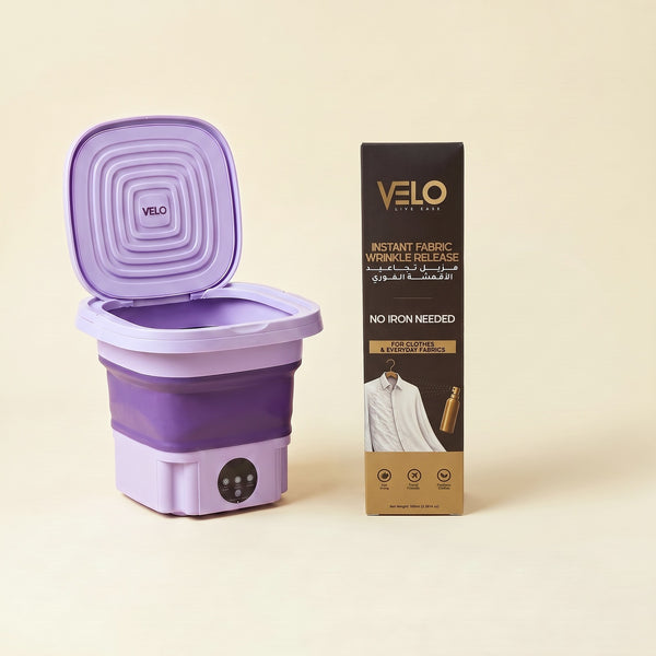 VELO Portable Mini Washing Machine with Instant Fabric Wrinkle Release